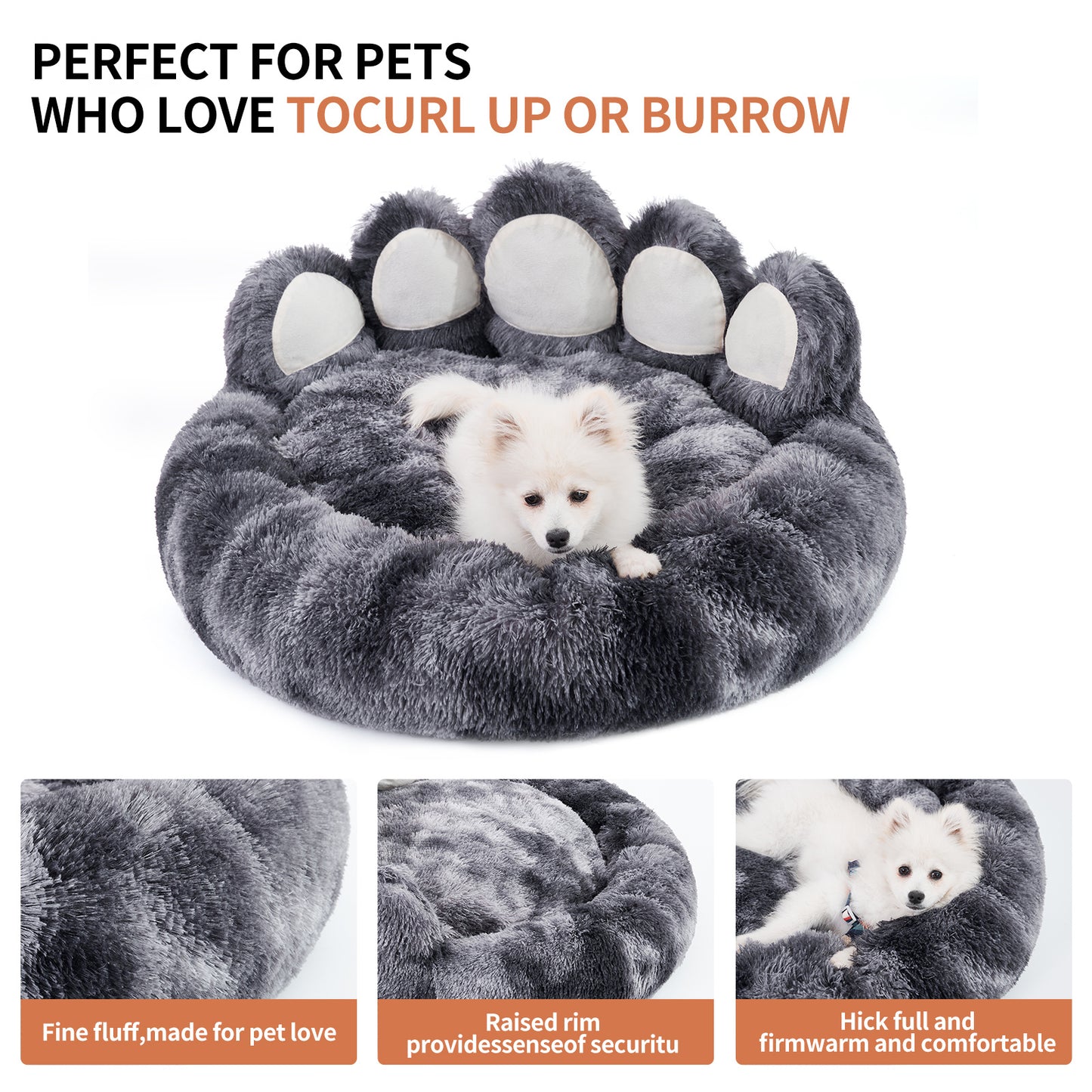 Bear Paw Dog & Cat Bed β Cozy Plush Pet Bed for Small Dogs and Indoor Cats, Soft Cute Pet Furniture
