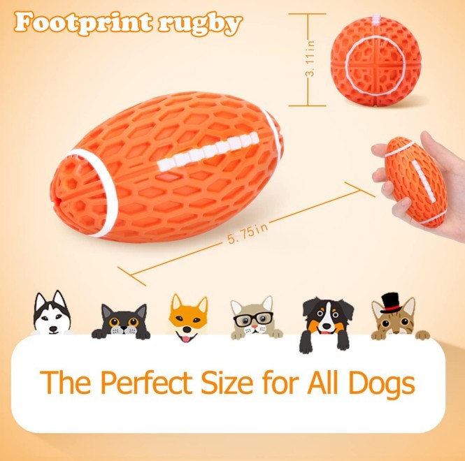 Durable Squeaky Football Dog Toy – Heavy-Duty Rubber Ball for Aggressive Chewers, Fetch & Interactive Play