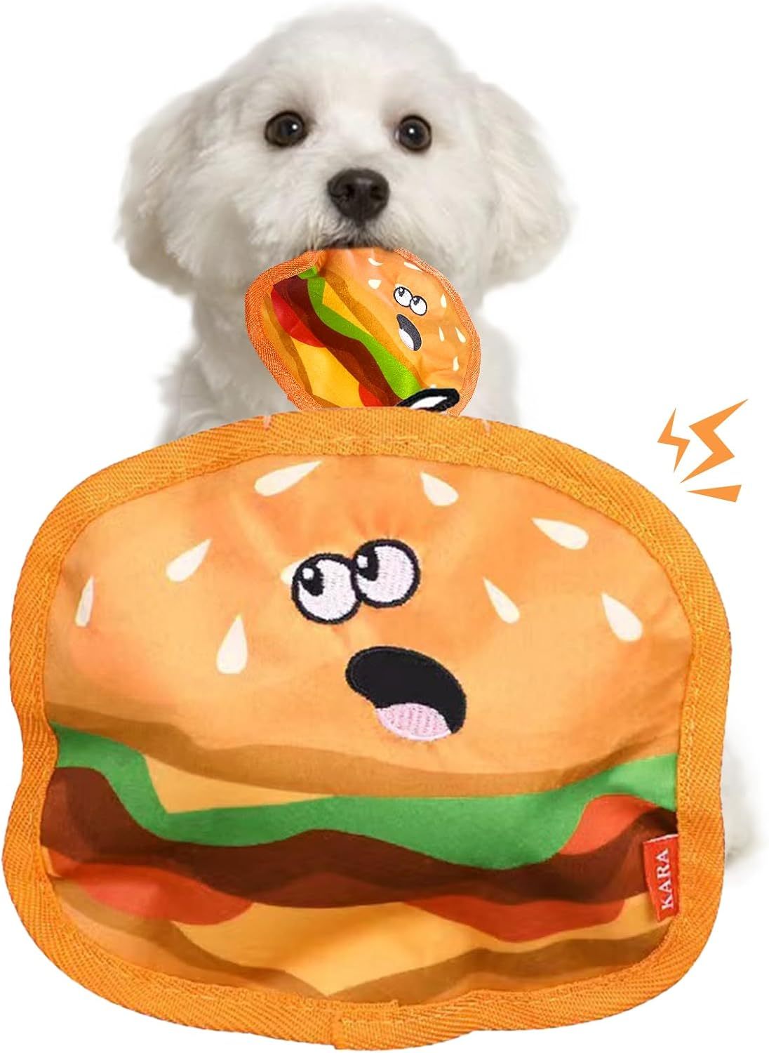 Hamburger Crinkle Squeaky Dog Toy β Durable No-Stuffing Chew Toy for Puppies & Small, Medium, Large Dogs