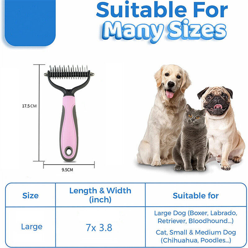 Double-Sided Pet Grooming Brush – Deshedding & Dematting Rake Comb for Dogs & Cats, Fur Remover for Small to Large Breeds