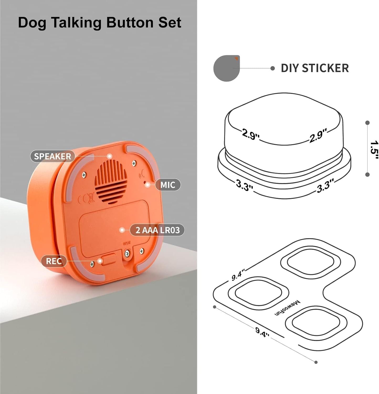 MEWOOFUN Dog Talking Buttons Set – 3 Recordable Communication Buttons for Small & Medium Dogs