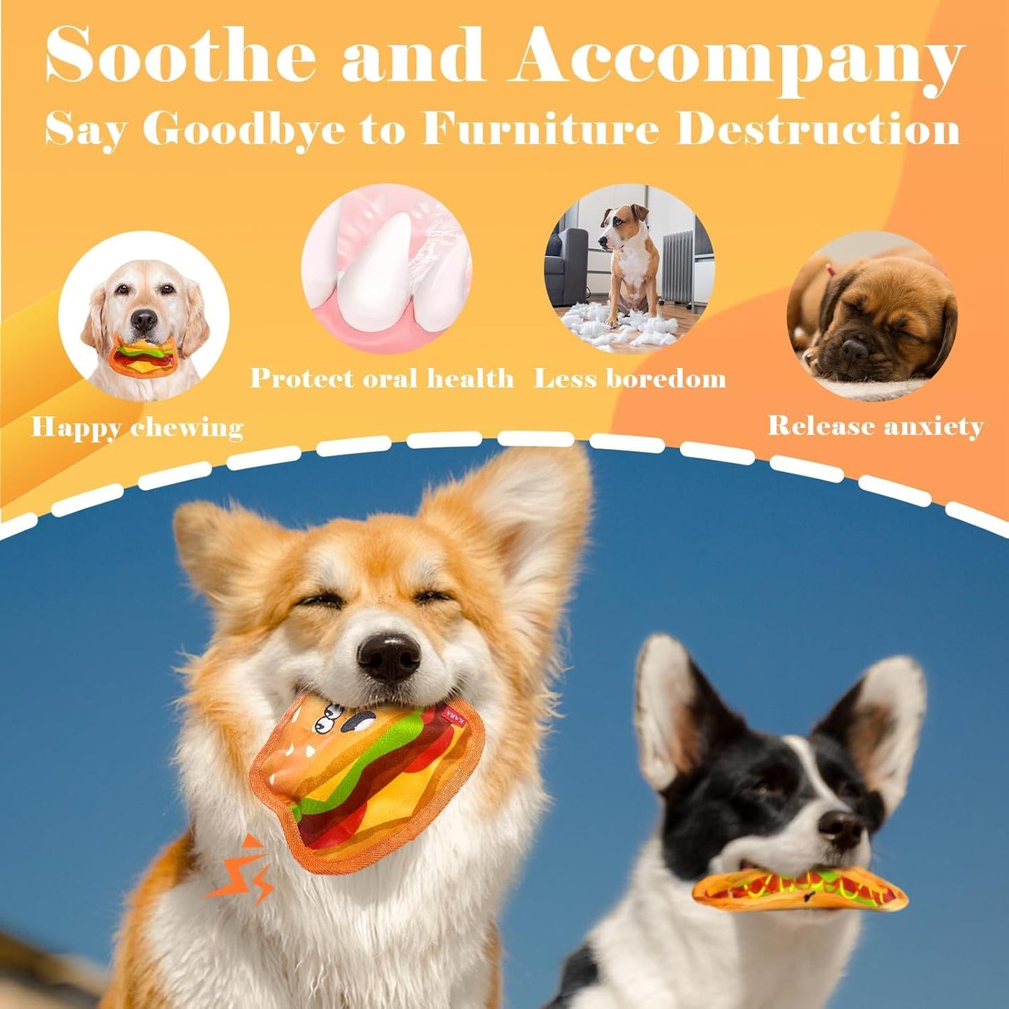 Hamburger Crinkle Squeaky Dog Toy β Durable No-Stuffing Chew Toy for Puppies & Small, Medium, Large Dogs