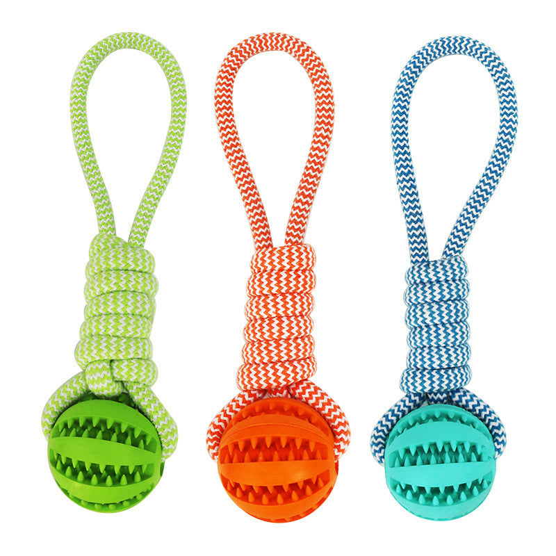 Interactive Dog Toy Balls – Treat-Dispensing Rope & Rubber Chew Balls for Small & Medium Dogs, Bite-Resistant & Dental-Cleaning