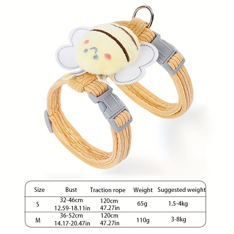 Adjustable Cat Harness & Leash Set – Cute Yellow Bee Plaid, Escape-Proof, Lightweight & Soft – Fits Small & Large Cats