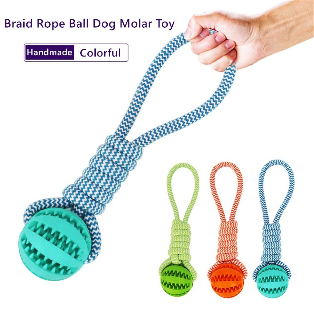 Interactive Dog Toy Balls – Treat-Dispensing Rope & Rubber Chew Balls for Small & Medium Dogs, Bite-Resistant & Dental-Cleaning