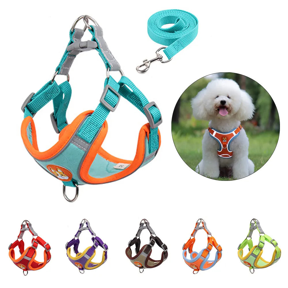 Adjustable Reflective Dog & Cat Harness & Leash Set – No-Pull, Comfortable Walking Lead for Small Dogs & Chihuahuas