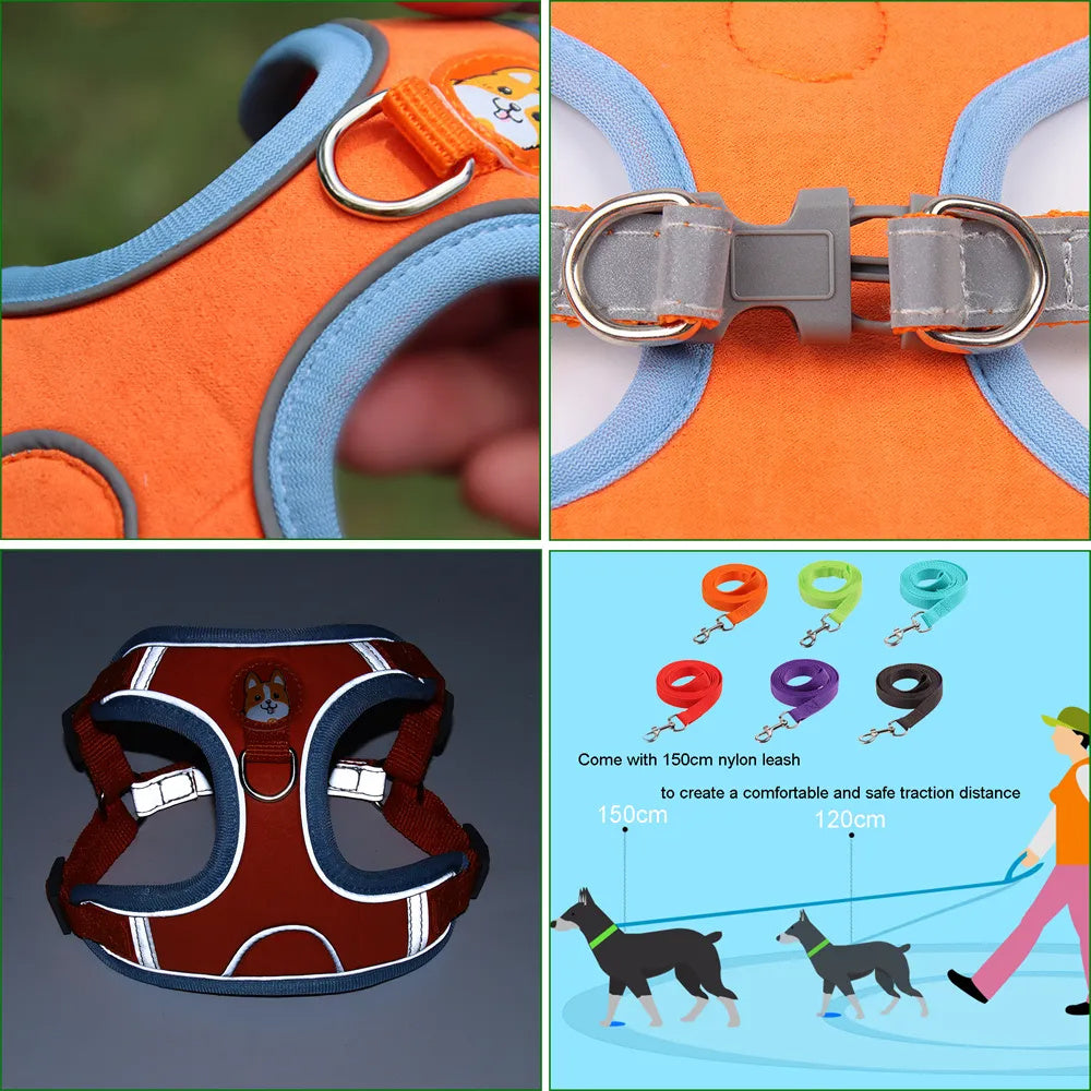 Adjustable Reflective Dog & Cat Harness & Leash Set – No-Pull, Comfortable Walking Lead for Small Dogs & Chihuahuas