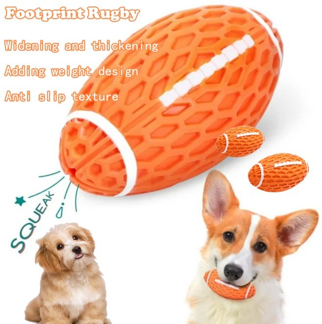 Durable Squeaky Football Dog Toy – Heavy-Duty Rubber Ball for Aggressive Chewers, Fetch & Interactive Play