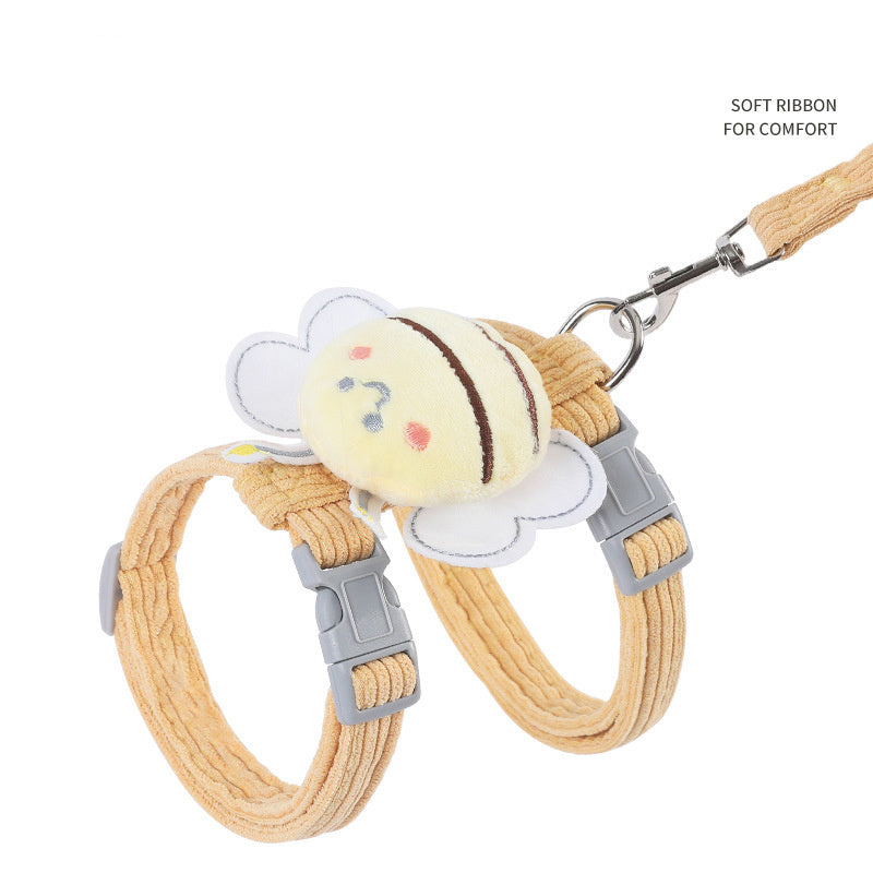 Adjustable Cat Harness & Leash Set – Cute Yellow Bee Plaid, Escape-Proof, Lightweight & Soft – Fits Small & Large Cats