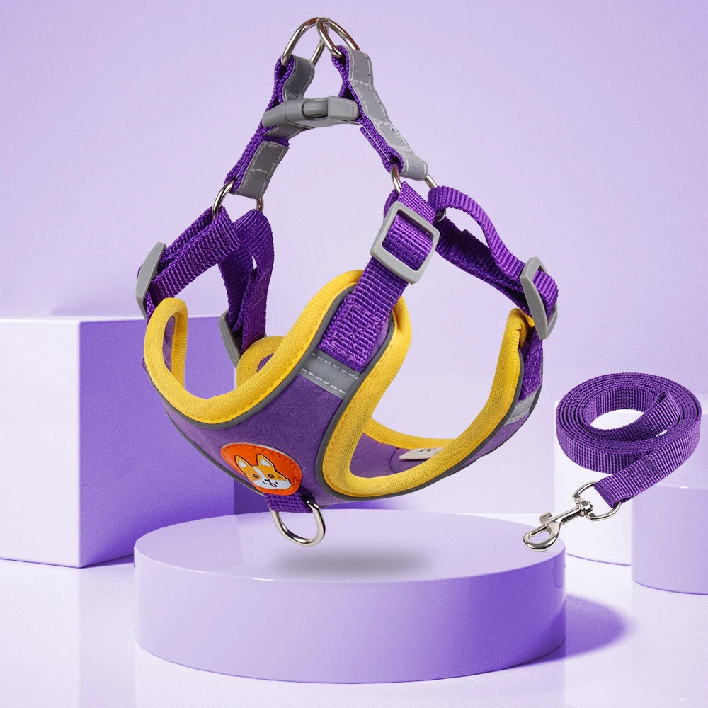 Adjustable Reflective Dog & Cat Harness & Leash Set – No-Pull, Comfortable Walking Lead for Small Dogs & Chihuahuas