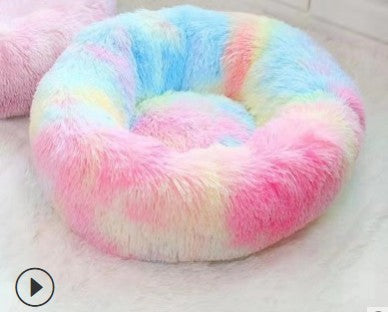 Plush Round Pet Bed for Cats & Small Dogs – Soft Washable Nest for Cozy Sleep