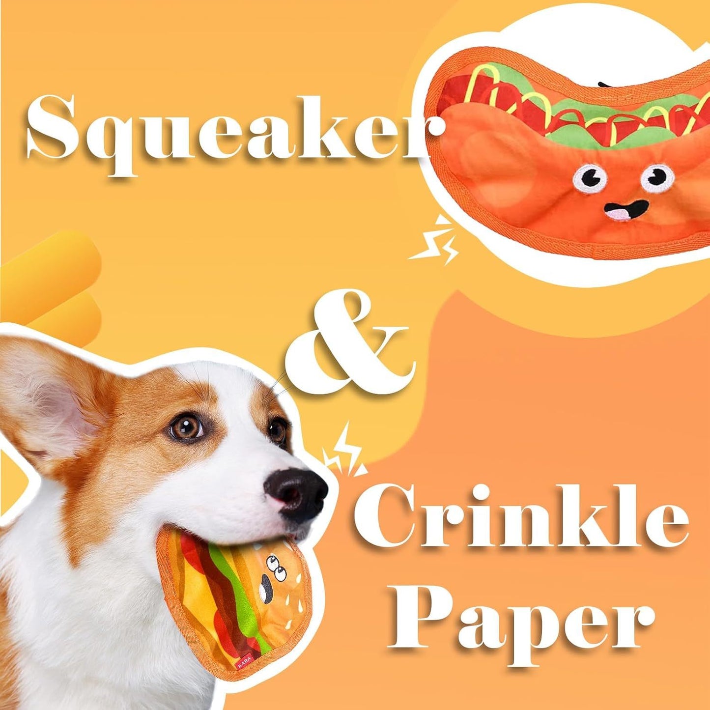 Hamburger Crinkle Squeaky Dog Toy β Durable No-Stuffing Chew Toy for Puppies & Small, Medium, Large Dogs
