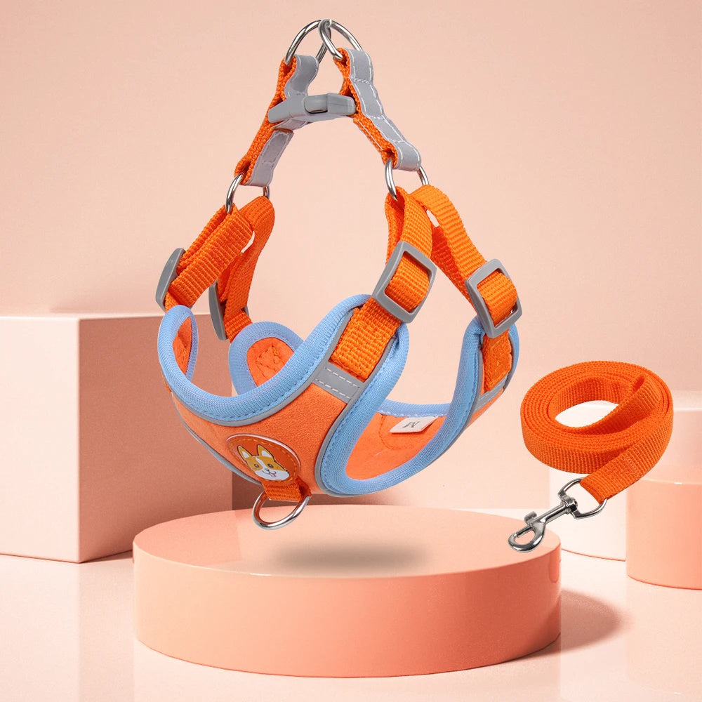 Adjustable Reflective Dog & Cat Harness & Leash Set – No-Pull, Comfortable Walking Lead for Small Dogs & Chihuahuas