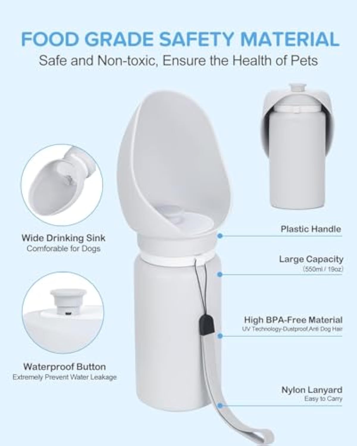 Leak-Proof Foldable Dog Water Bottle 550ml – Portable Travel Dispenser with Drinking Bowl for Dogs & Puppies