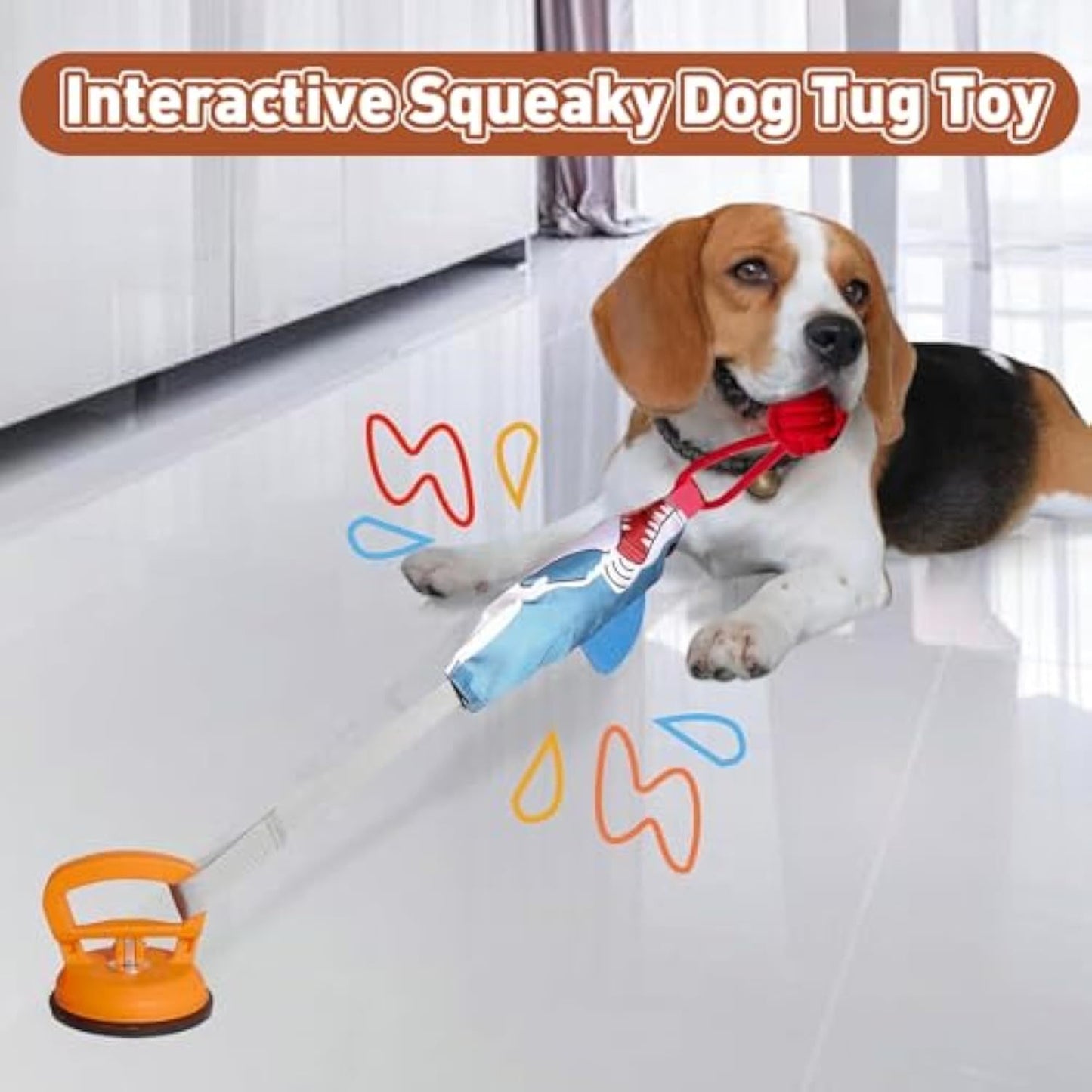 Shark Shape Squeaky Dog Tug Toy with Suction Cup β Durable Rope Pull Toy for Small & Medium Dogs, Indoor/Outdoor Interactive Play
