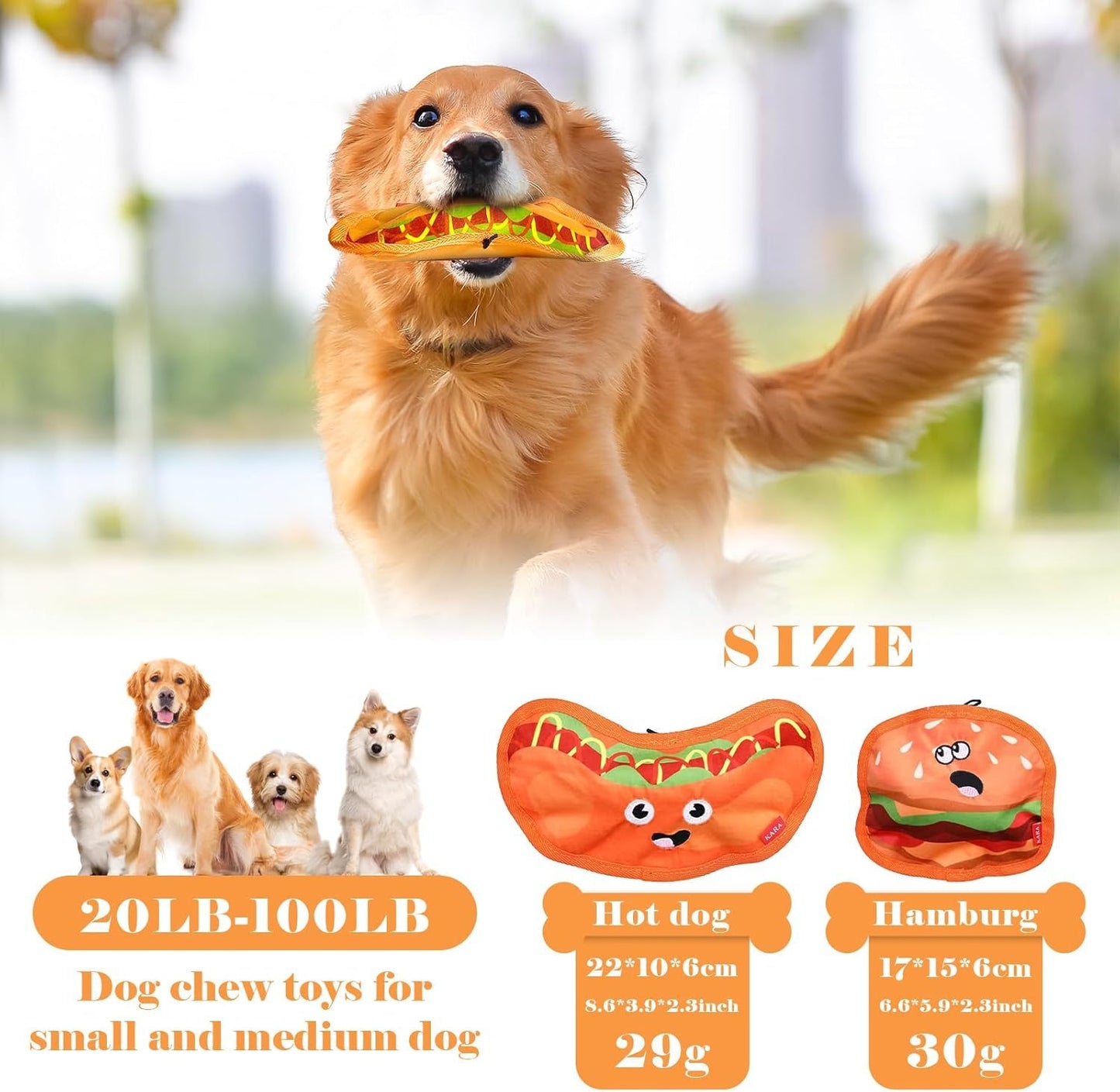 Hamburger Crinkle Squeaky Dog Toy β Durable No-Stuffing Chew Toy for Puppies & Small, Medium, Large Dogs