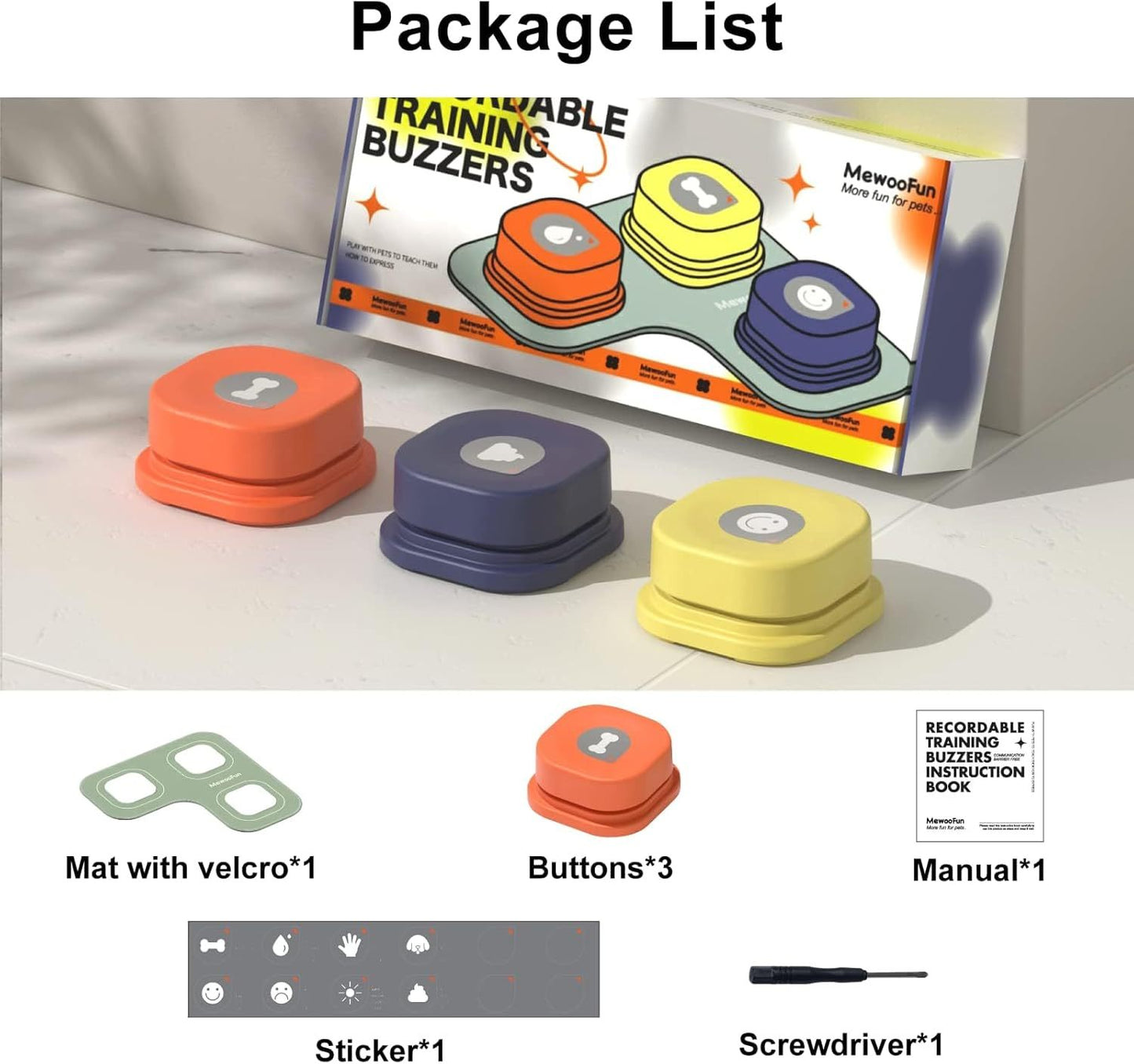 MEWOOFUN Dog Talking Buttons Set – 3 Recordable Communication Buttons for Small & Medium Dogs