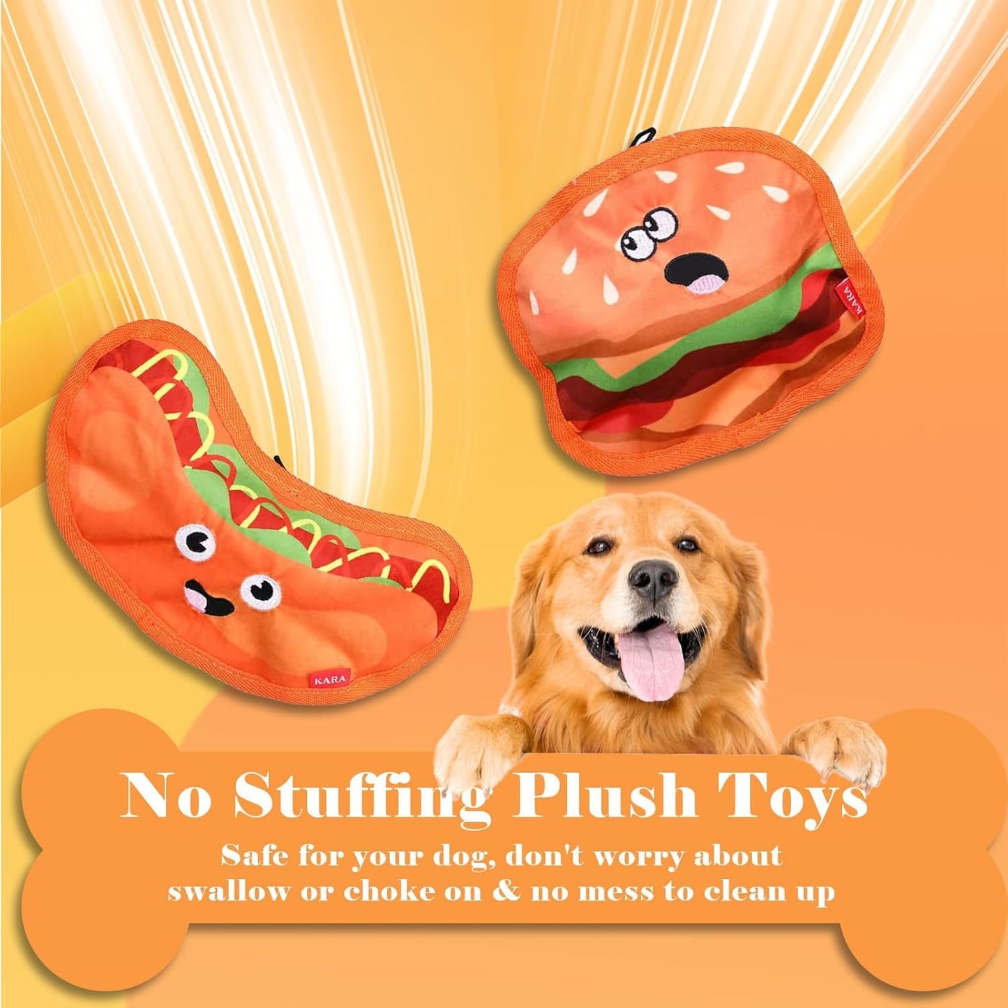 Hamburger Crinkle Squeaky Dog Toy β Durable No-Stuffing Chew Toy for Puppies & Small, Medium, Large Dogs