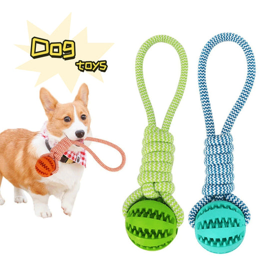 Interactive Dog Toy Balls – Treat-Dispensing Rope & Rubber Chew Balls for Small & Medium Dogs, Bite-Resistant & Dental-Cleaning