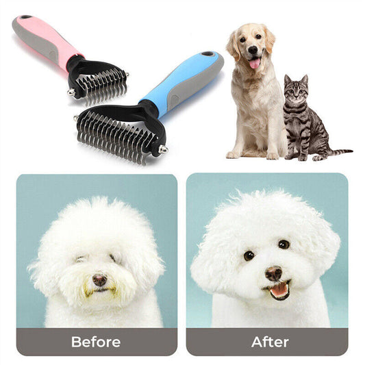 Double-Sided Pet Grooming Brush – Deshedding & Dematting Rake Comb for Dogs & Cats, Fur Remover for Small to Large Breeds