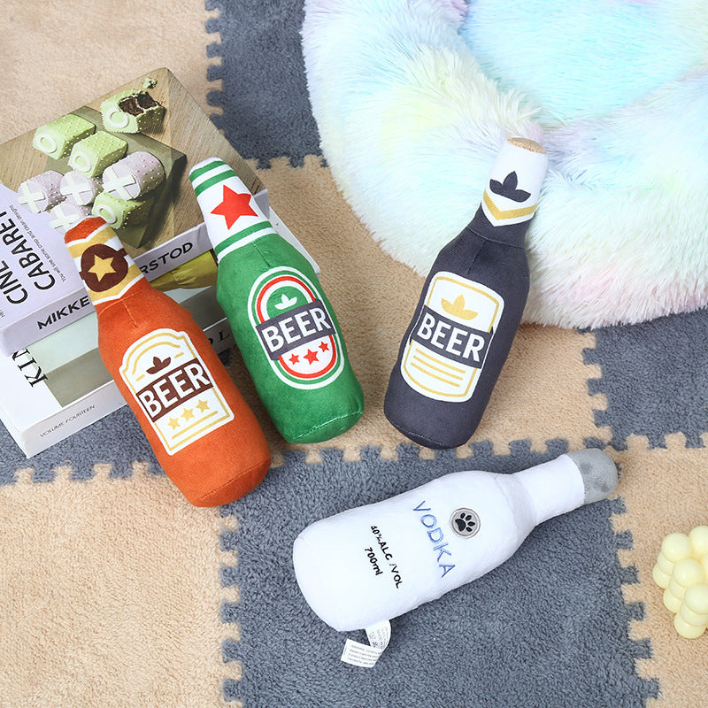 Plush Vodka Squeaky Dog Toy – Stuffed Chew & Molar Teething Toy for Small & Medium Dogs