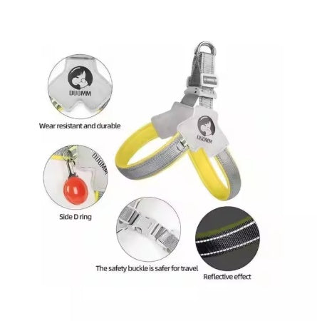Adjustable Reflective Pet Dog & Cat Harness with Leather Leash – Comfortable & Easy Control