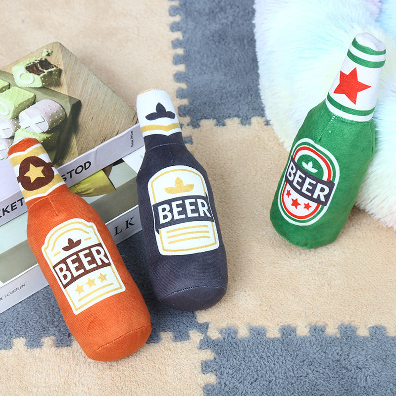 Plush Vodka Squeaky Dog Toy – Stuffed Chew & Molar Teething Toy for Small & Medium Dogs